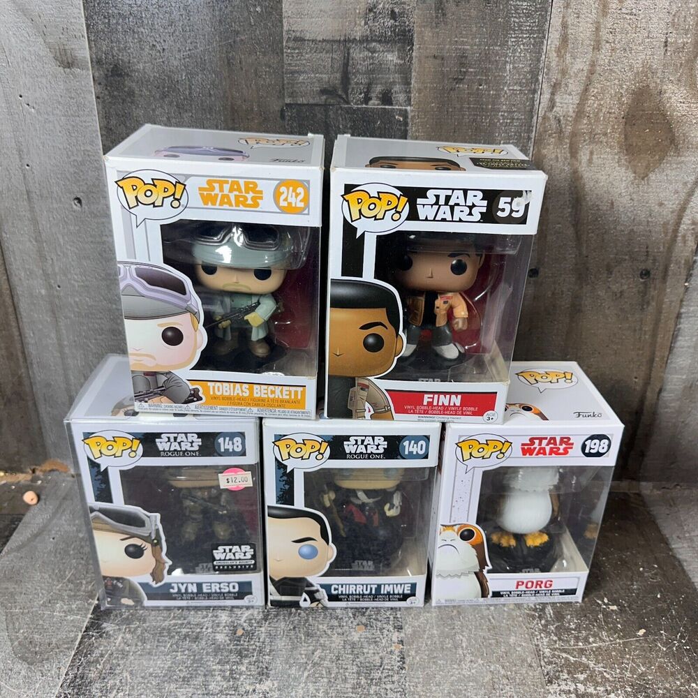 Funko POP Star Wars Lot of 5 - Porg 198, Finn 59, Jyn Erso‎ 148 Churrut 140 242